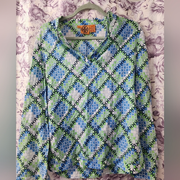 Tory‎ Burch Blue and Green Patterned Top - Picture 1 of 10